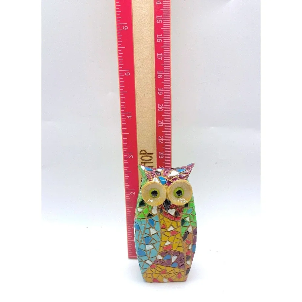 Mosaic Style Owl Gaudi Style Figurine Set 3in 2in 1.5in Multicolor Resin Decor